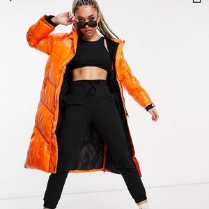Sold Out ASOS padded hood coat in orange